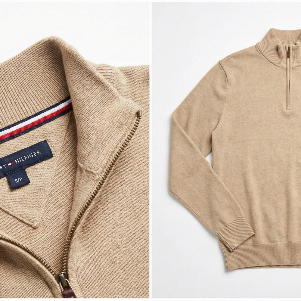 Tommy Hilfiger Men's Beige Zip-Up Sweater